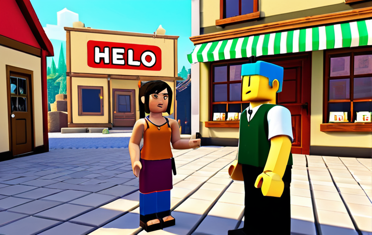 **Prompt 1: First Interaction**
A stylized Roblox player character is standing in front of a friendly NPC, who looks like a simple shopkeeper or villager, in a vibrant, low-poly Roblox town square. The NPC has a visible speech bubble above its head displaying "Hello!" (or "Hej!"). The scene conveys a sense of initial discovery and the rewarding feeling of creating a basic, interactive NPC.