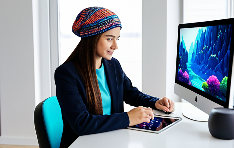 A young adult, fully clothed in modest, comfortable attire, seated at a desk, deeply focused on a tablet. The tablet screen displays a vibrant, blocky digital world, reminiscent of a virtual exploration game, where stylized avatar items like a unique hat, a cool shirt, and a distinctive accessory are subtly highlighted as if being discovered. The background is a clean, modern home office, softly blurred. perfect anatomy, correct proportions, natural pose, well-formed hands, proper finger count, natural body proportions, professional photography, high quality, safe for work, appropriate content, fully clothed, modest clothing, family-friendly.